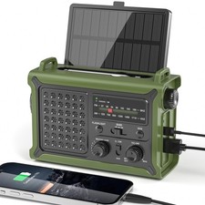 Solar Radio Emergency Hand Crank 12000mAh 6.8L x 2.9W x 4.7H inch, Army Green