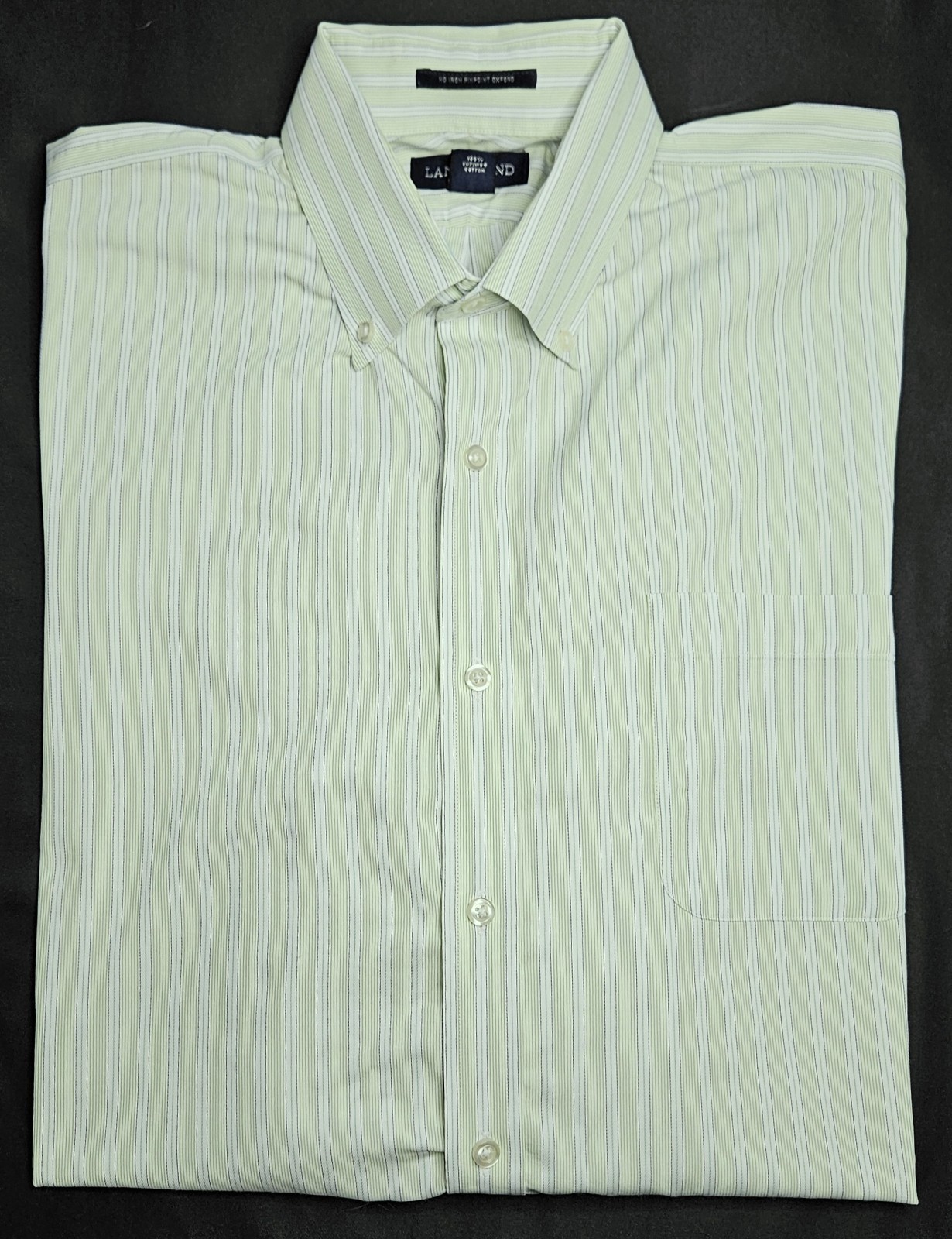 Mens Lands' End No Iron Long Sleeve Striped Button Up Shirt 16 1/2 32