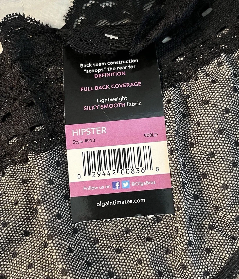 Bragas Olga Secret Hug M/6 Punto Negro Nylon Hipster Scoop Estilo Encaje 913 Nuevas con Etiquetas Foto 4 de 4