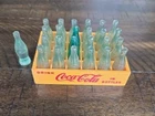 Vtg Miniature Individual Coke Bottles Case Of 24 +1 Green/Clear Yellow Crate