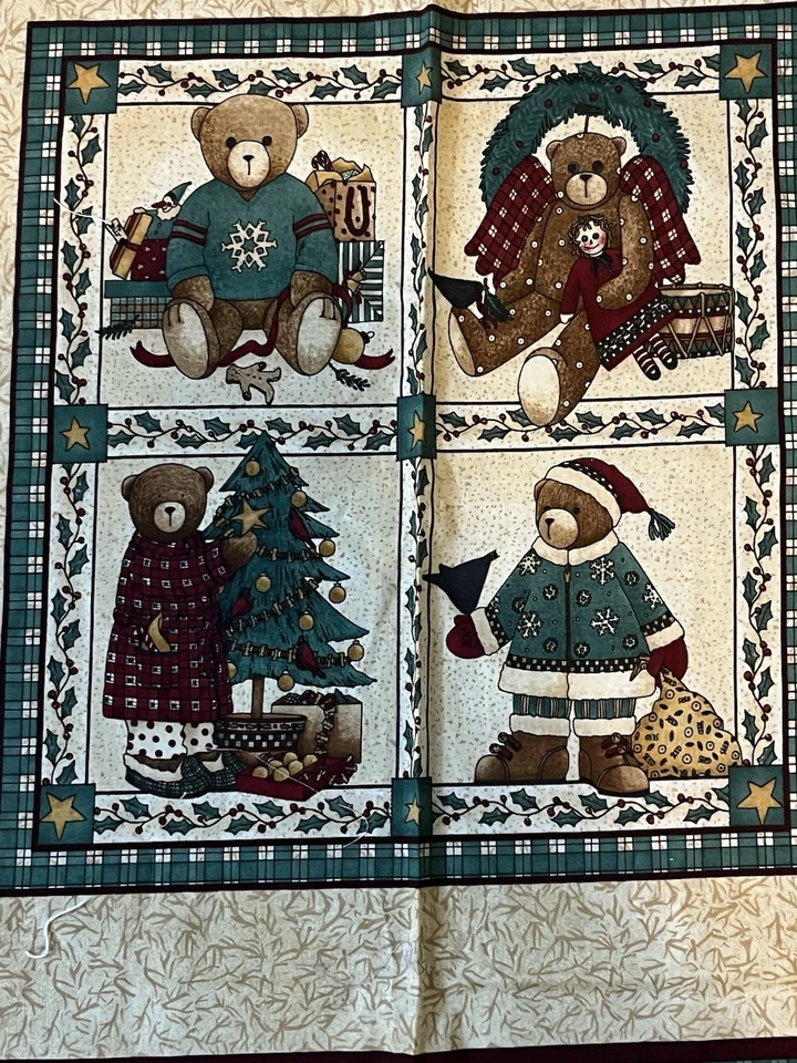 Debbie Mumm Navidad Algodón Tela Panel Cuadrado Almohada Bloques Ositos de Peluche 43x23 Foto 2 de 4