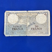 Morocco 20 Francs Banknote 1945 Banque D’ Etat Du Maroc
