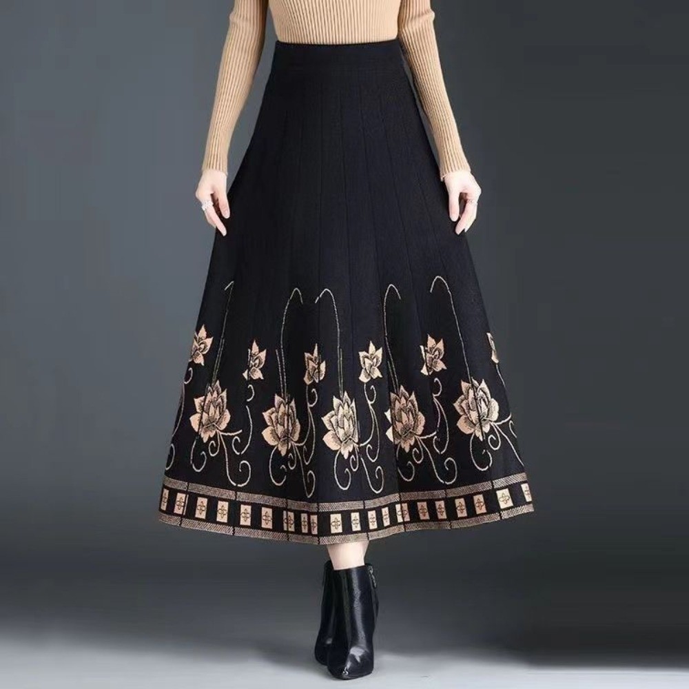 Jupe Midi Ethnique Brodée Dentelle Swing - Motif Floral Rétro - Neuf Avec étiquettes