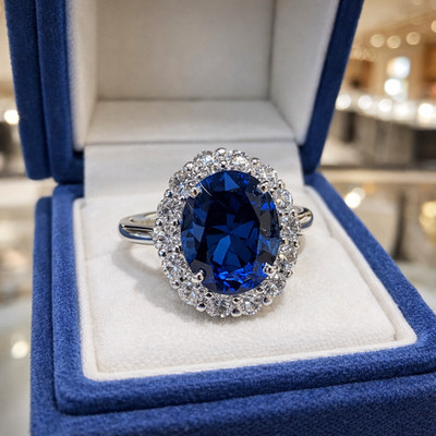 3.94 Ct Oval Cut Natural Sapphire & Diamond Wedding Ring 14K White Gold Size 6.5