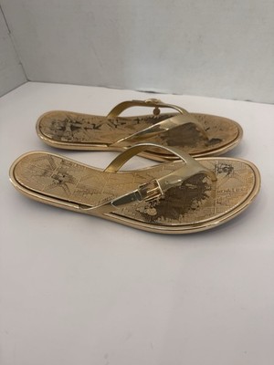 Michael Kors Emory gold metallic PVC thong sandal Size 8