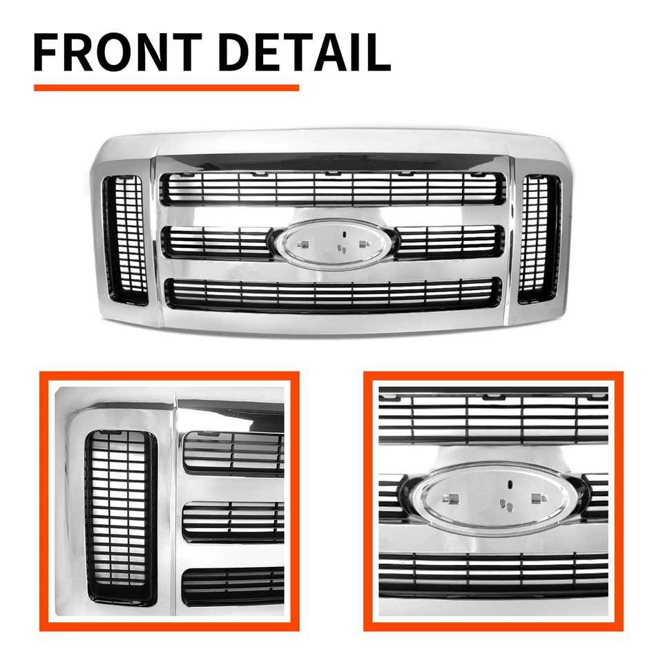 Chrome Bumper Grille Fit For 2008-2010 Ford F250 F320 F350 F450 F550 Super Duty - Imagem 3 de 4