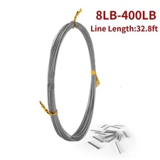 32ft Stailess Fish Wire Leader Line Single Strand Leader Wire with 20 Crimps Kit