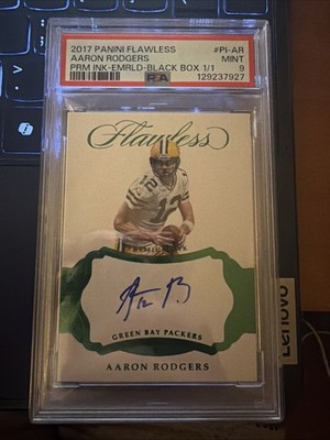 2017 Flawless Aaron Rodgers Premium Ink Emerald Auto Black Box 1/1 PSA 9