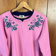 Vintage C K Designs Pink Floral Embroidered Sweatshirt Grandmacore Cottagecore