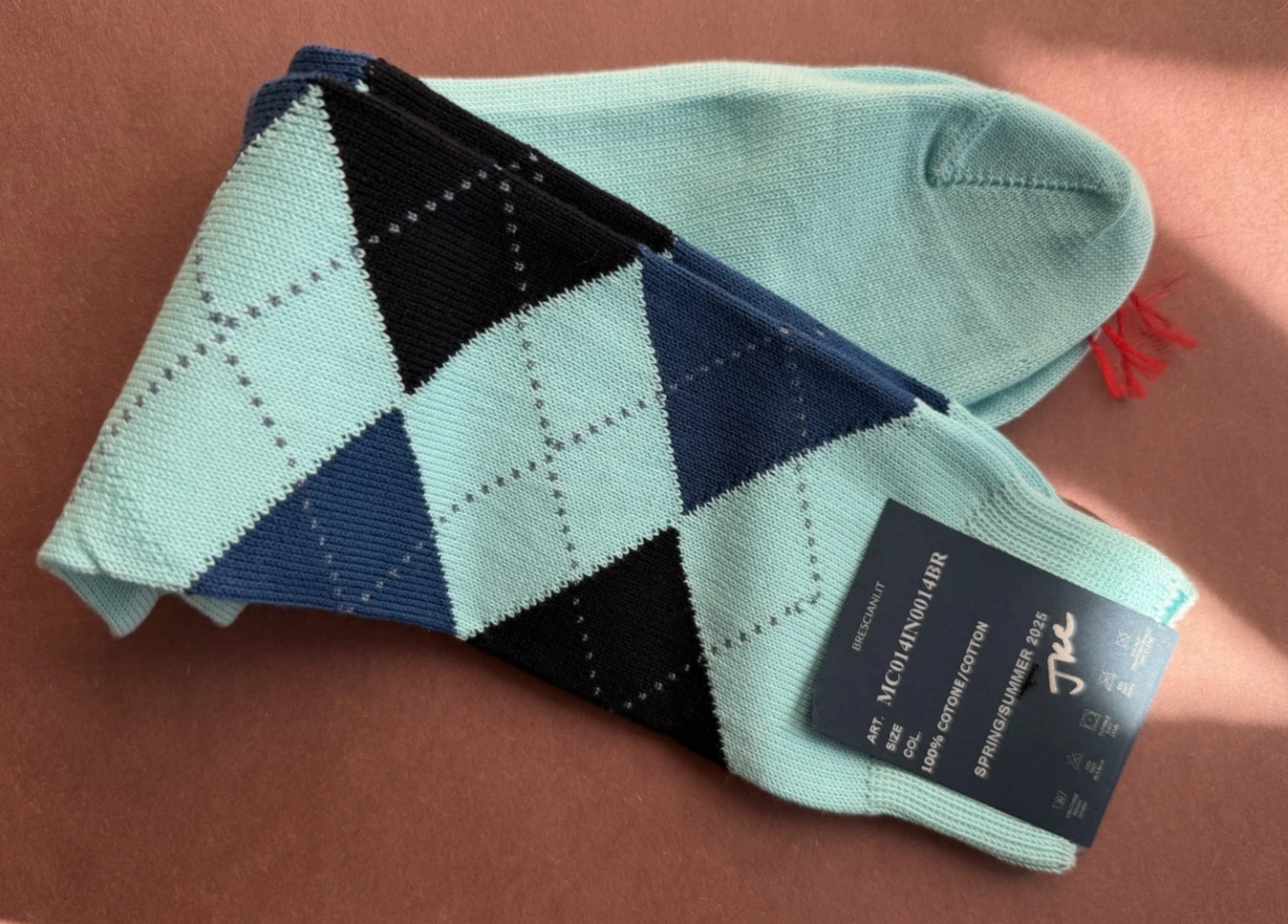 SPRING/SUMMER 2025 Men's Bresciani Socks NWT 100% Cotton Blue Argyle