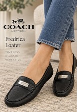 Coach Fredrica Black Quiet Luxury Pebbled Leather Preppy Loafers Womens 7B A5175