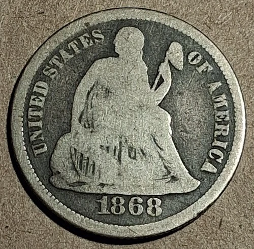1868 Seated Liberty Dime – Civil War Era Silver – VG Details – Cleaned #898