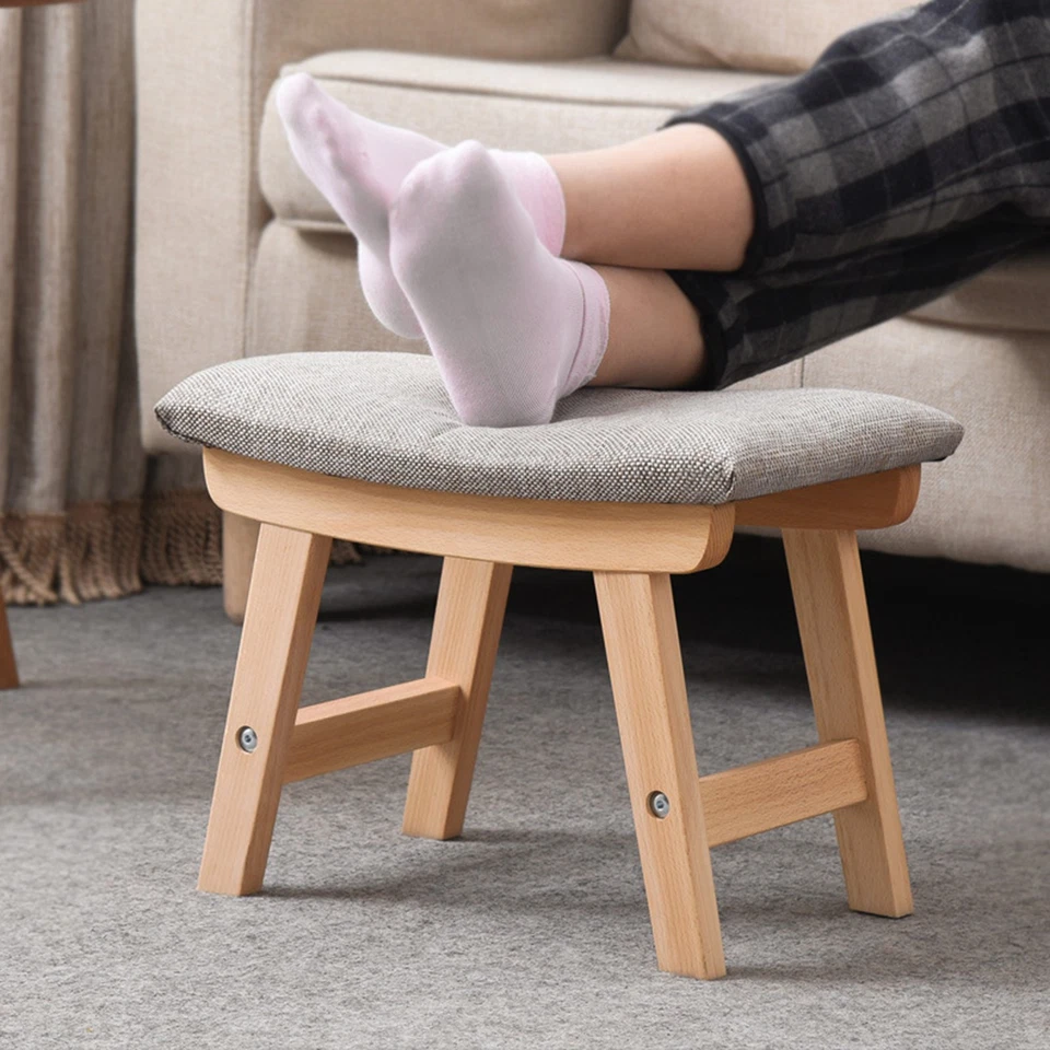 Footstool Wooden Structure Sponge Cushion Step Stool Home Decor White Blue - Image 4 of 4
