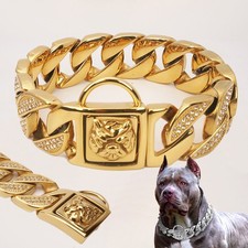 Large Dog Pet Collar 32mm Bold and Thicken Golden Chain Stainless Steel Collar