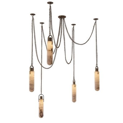 Kalco Lighting Flint 5 Light LED Multi-Drop Pendant, Winter Brass - 519275WB