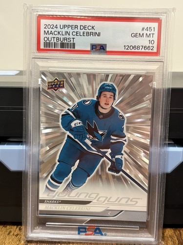 2024-25 Upper Deck Macklin Celebrini Outburst Silver Young Guns RC #451 PSA 10