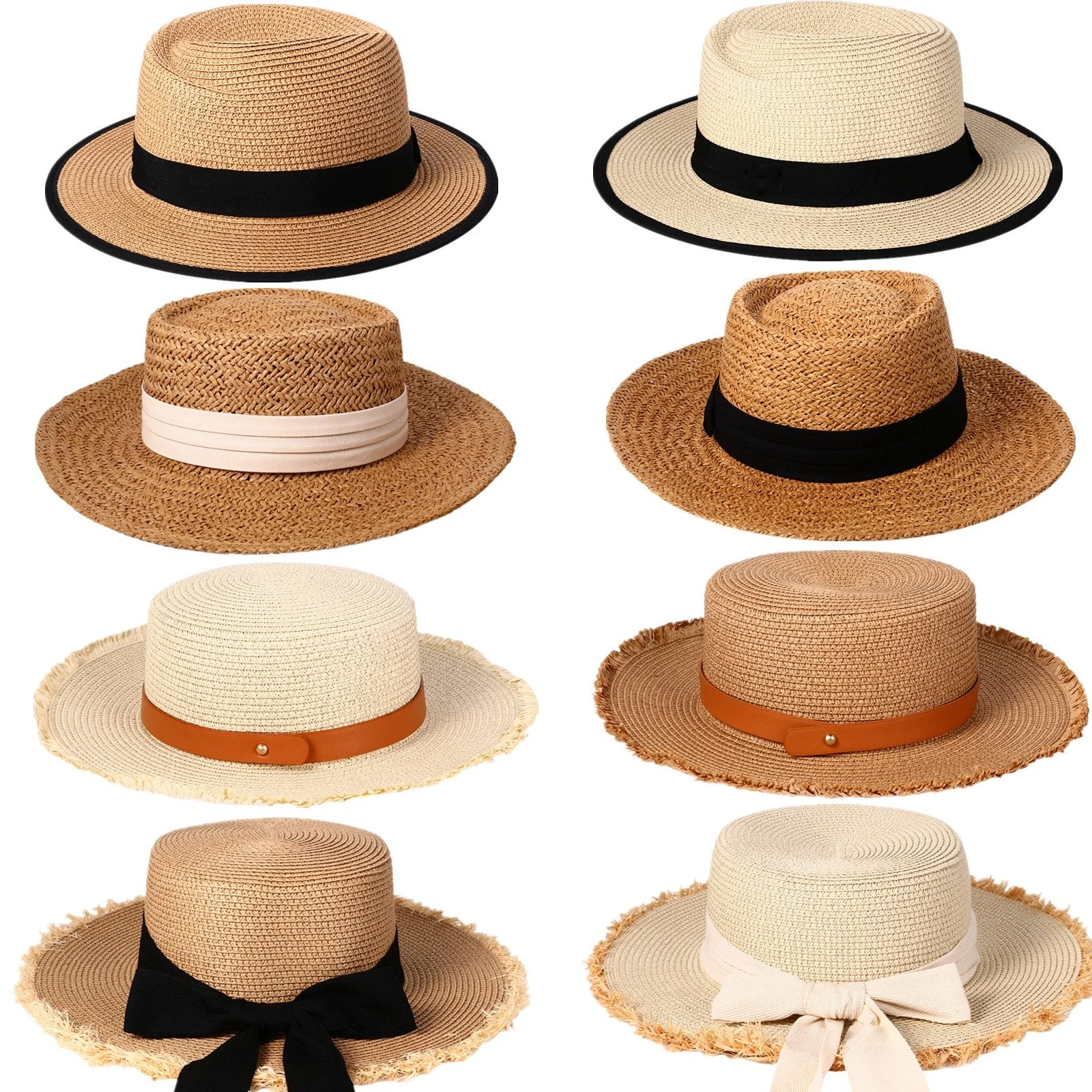 Women Wide Brim UV Straw Protection Panama Hat Fedora Summer Beach Sun Beach Hat