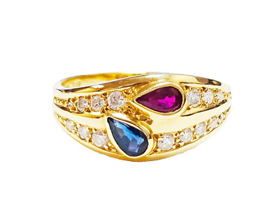 Beautiful 18k Yellow Gold Ruby, Sapphire, & Diamond Ring