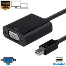 Mini Display Port DP Thunderbolt to VGA Active Adapter Cable Full HD 1080p Black