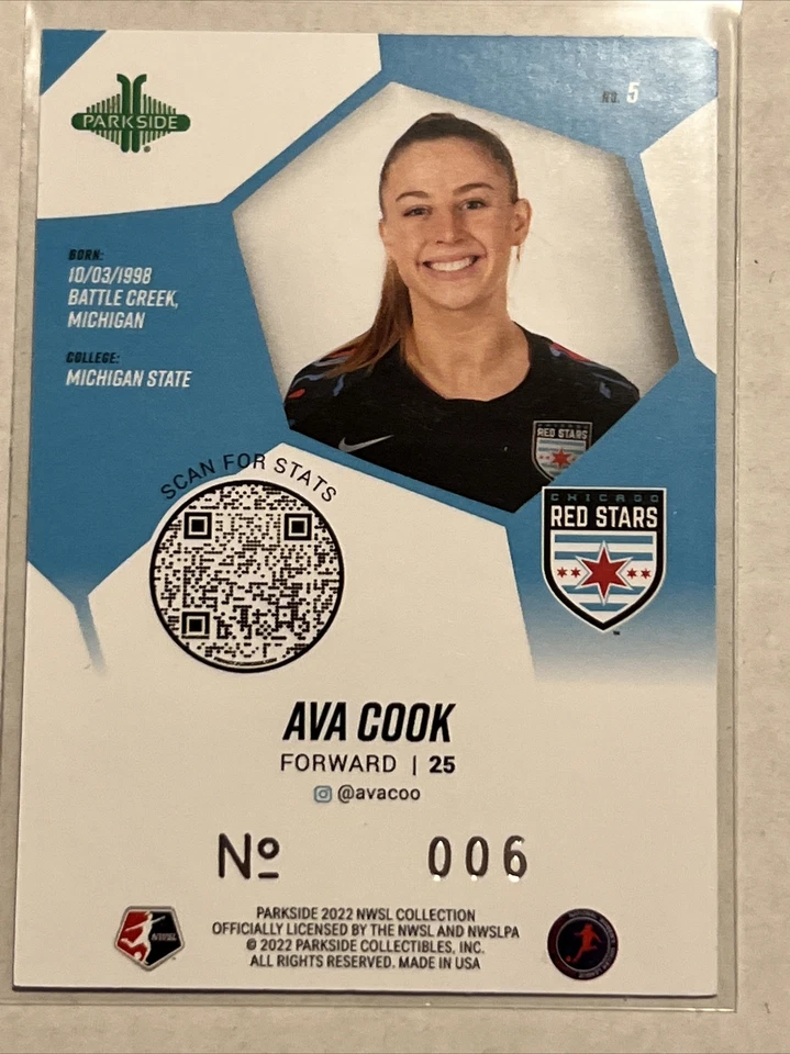 2022 Parkside NWSL Women's Soccer Chicago Red Stars Ava Cook 6/100 - Image 2 of 3