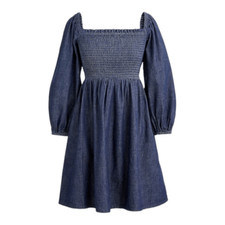 J Crew Dress Size XXS Smocked Puff Sleeve Dress Womens Blue Chambray