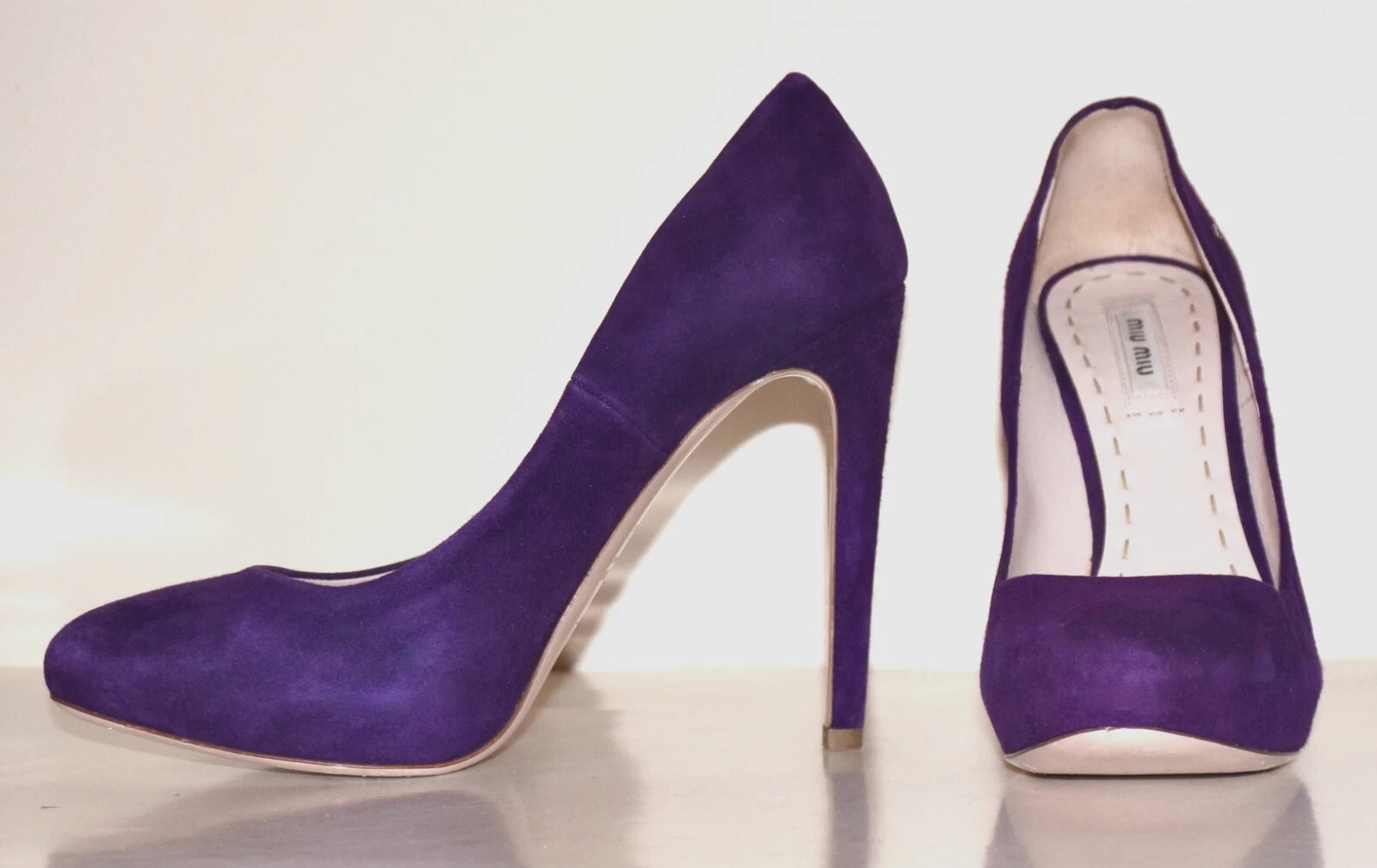 Décolleté classiche a stiletto MIU MIU Orchidea viola pelle scamosciata EUR 38 5 ITALIA
