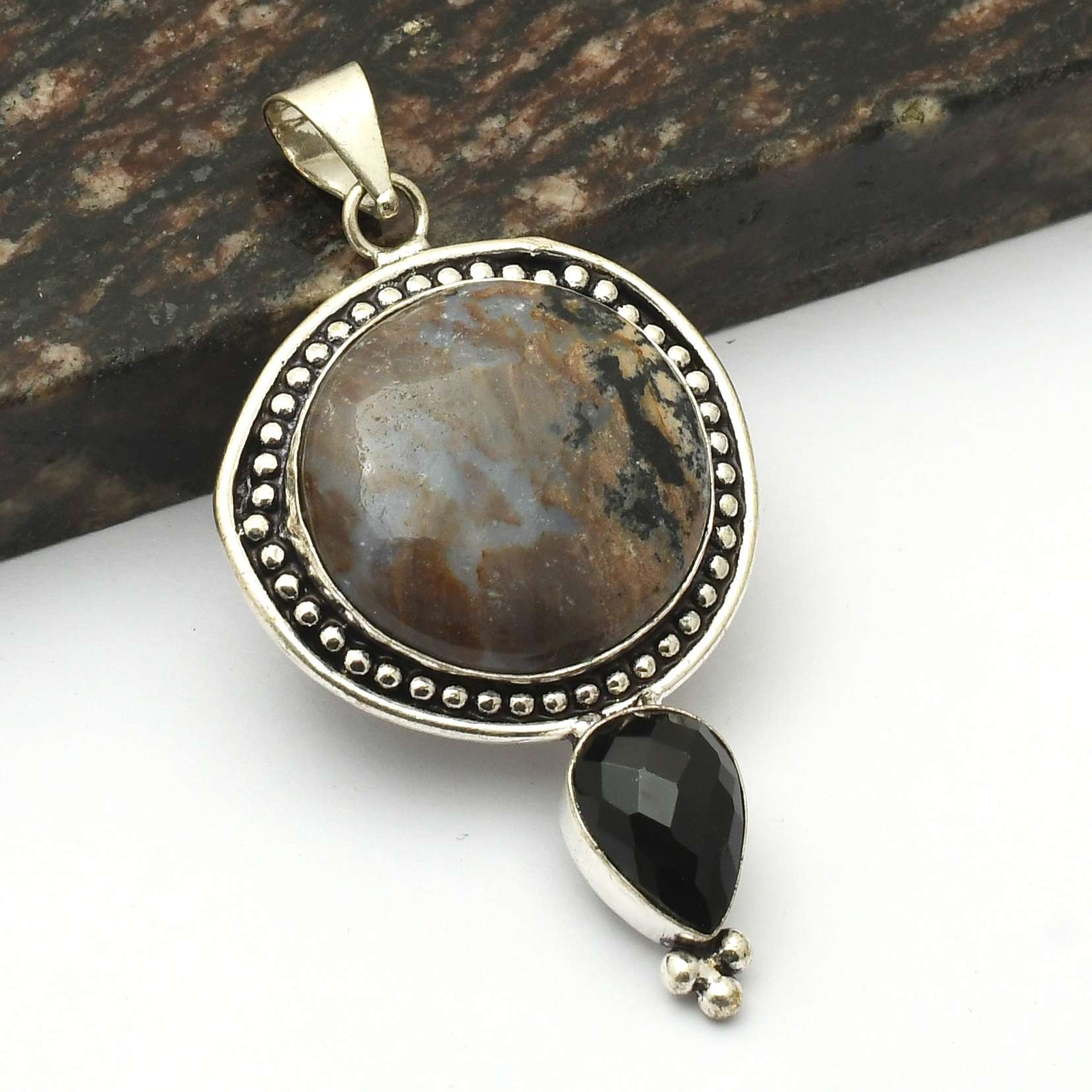 Dendrite Opal Black Onyx Gemstone Pendant Jewelry Wedding Gift 2.6