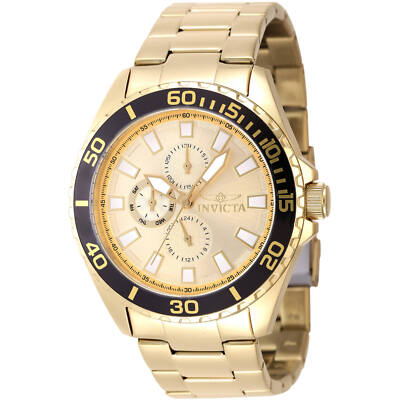 Invicta Men's Watch Pro Diver Quartz Gold Tone Dial Charcoal Bracelet 47577