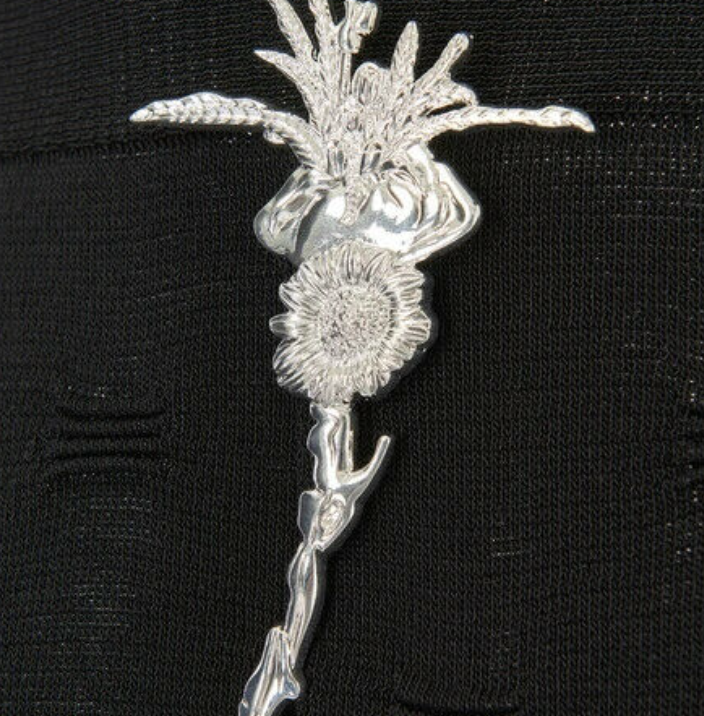 KIKO KOSTADINOV WESSEX' COTTON BLEND KNIT SCARF WITH BROOCH