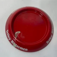 Vintage Ashtray Red Tin Metal Tetley Bittermen Advertising Tobacco Light Damage