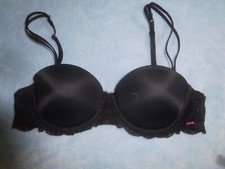 EUC Victoria's Secret PINK Black Satin and Lace Strapless Padded Bra 34A