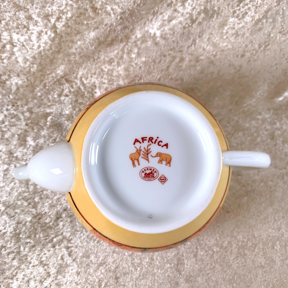 Hermes Teapot & Sugar Bowl & Creamer Africa Orange Porcelain Hermes Teapot & Sugar Bowl & Creamer Africa Orange Porcelain