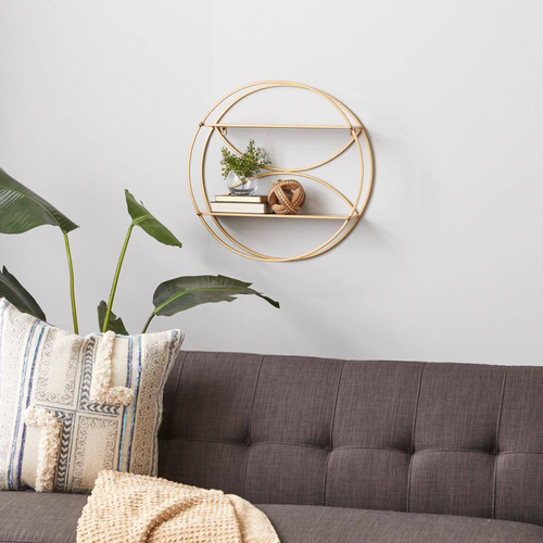22 in. x 22 in. Estante de pared de metal redondo dorado de 2 estantes - Imagen 7 de 12
