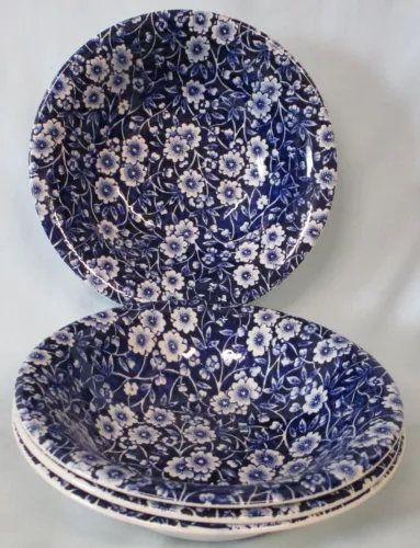 Crownford China Staffordshire Calico Blue Cereal Bowl 6 1/4", set of 4