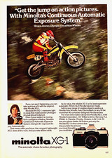 MINOLTA XG-1 AUTOMATIC 35MM SLR CAMERA—BRUCE JENNER—VINTAGE 1970s MAGAZINE AD