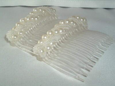 Wedding Bridal Faux Pearl Hair Combs Set Of 2 Up Do Hair Accessory