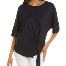 Ted Bake Navy Drape Jersey Blouse Sz 3 US 8 Nautical Coastal Stretch