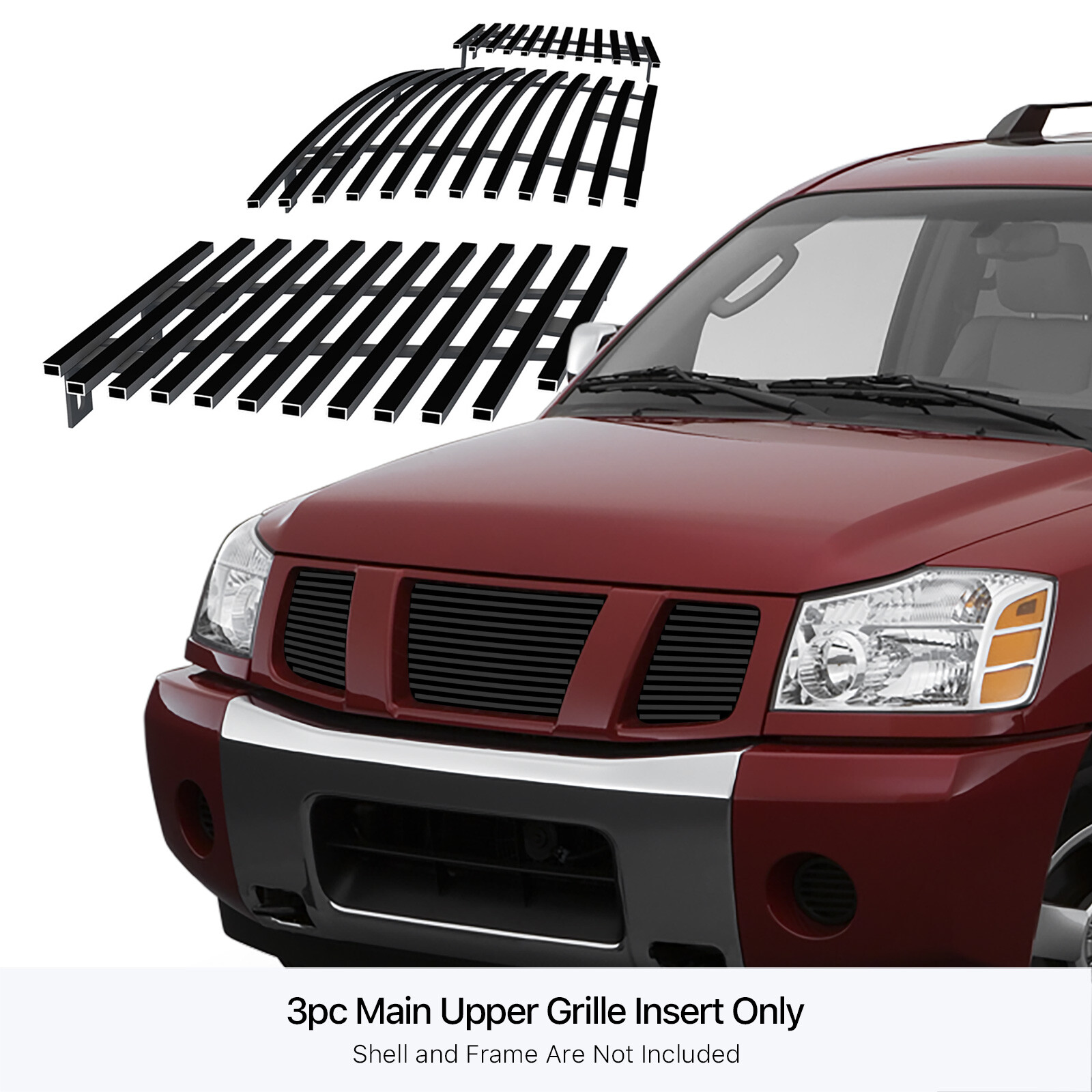Fits 2004-2007 Nissan Armada/Titan Upper Stainless Black Billet Grille Insert
