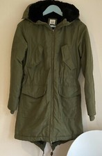 Gap Khaki Size 8 10 Ladies Girls Parker Coat Jacket Fur Lined Hood Warm Long