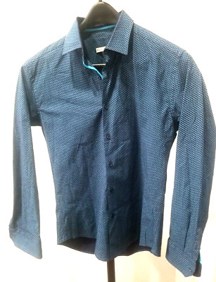 Flexion Men's Blue Stylish Long Sleeve 100% Cotton Shirt Size 15