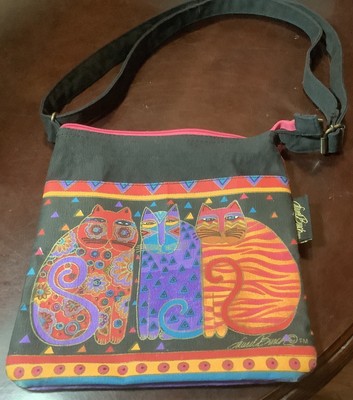 Cat Ladies Laurel Burch Crossbody Shoulder Cats Tote Bag Purse Canvas Bag
