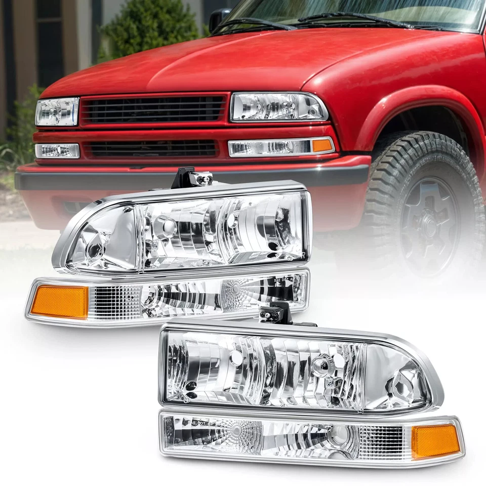 For 1998-2004 CHEVY S10/BLAZER Headlights Assembly Chrome Housing W/ Amber Side Foto 2 de 4