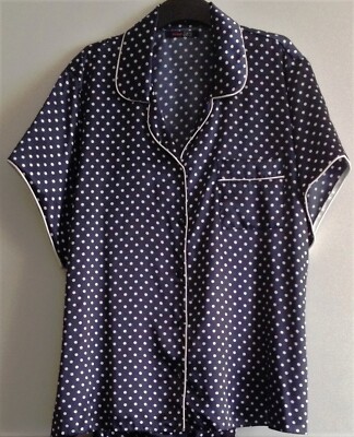 MARLON DAMEN BLAU QUALITÄT SATIN PYJAMA OBERTEIL NACHTWÄSCHE GRÖßE UK 12