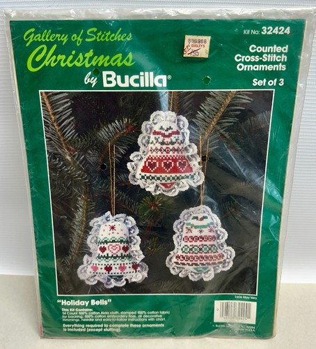 VTG~Bucilla Gallery of Stitches HOLIDAY BELLS Cross Stitch Ornaments Kit #32424 - Picture 2 of 3