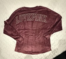 Victoria's Secret PINK Varsity Velour Crew sweatshirt deep burgundy Sized Small