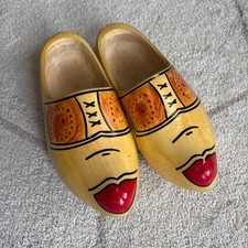 Vintage Hand Painted Dutch Wooden Clogs Pair Authentic Holland Souvenir Folk Art