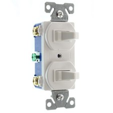 EATON COOPER 275W-SP-L DOUBLE TOGGLE SWITCH, 1-P & 3-WAY, 15A, 120/277V, WHITE
