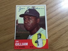 1963 Topps Jim Gilliam  Autographed Baseball Card Dodgers Rare (d.1978)