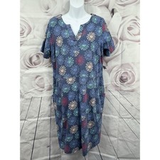 White Stuff Cotton Jersey Shift Dress Blue Red Yellow Size 12 Pocket Cottagecore