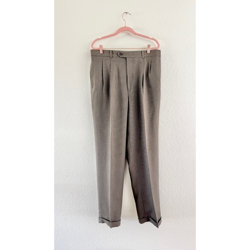 Geoffrey Beene, Geoffrey Beene Pleated Trousers Mens 33 Taupe Grey Vintage Cuffed Dress Pants